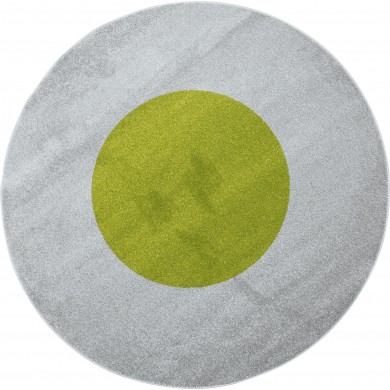 Apvalus pilkos-žalios spalvos kilimas